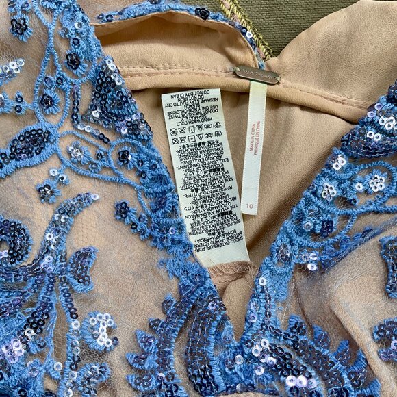 Free People Dress Mini Party Blue Night Shimmers Sequins Plunging V-Neck Glam 10 - Picture 5 of 8